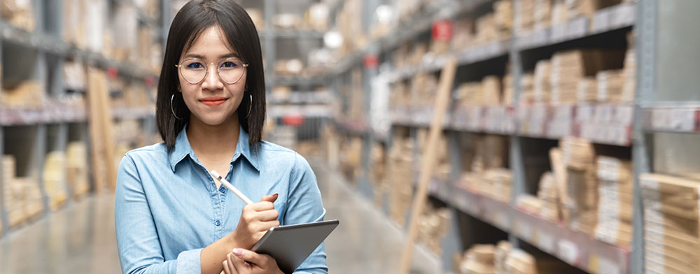 woman in warehouse